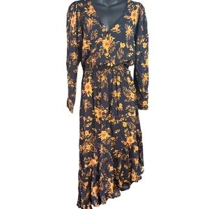 Tennis Asymmetrical Floral V-Neck Dress in Orange and Black medium
